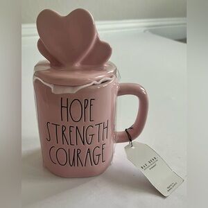 RAE DUNN Hope Strength Courage Ceramic Mug with Heart Top NWT